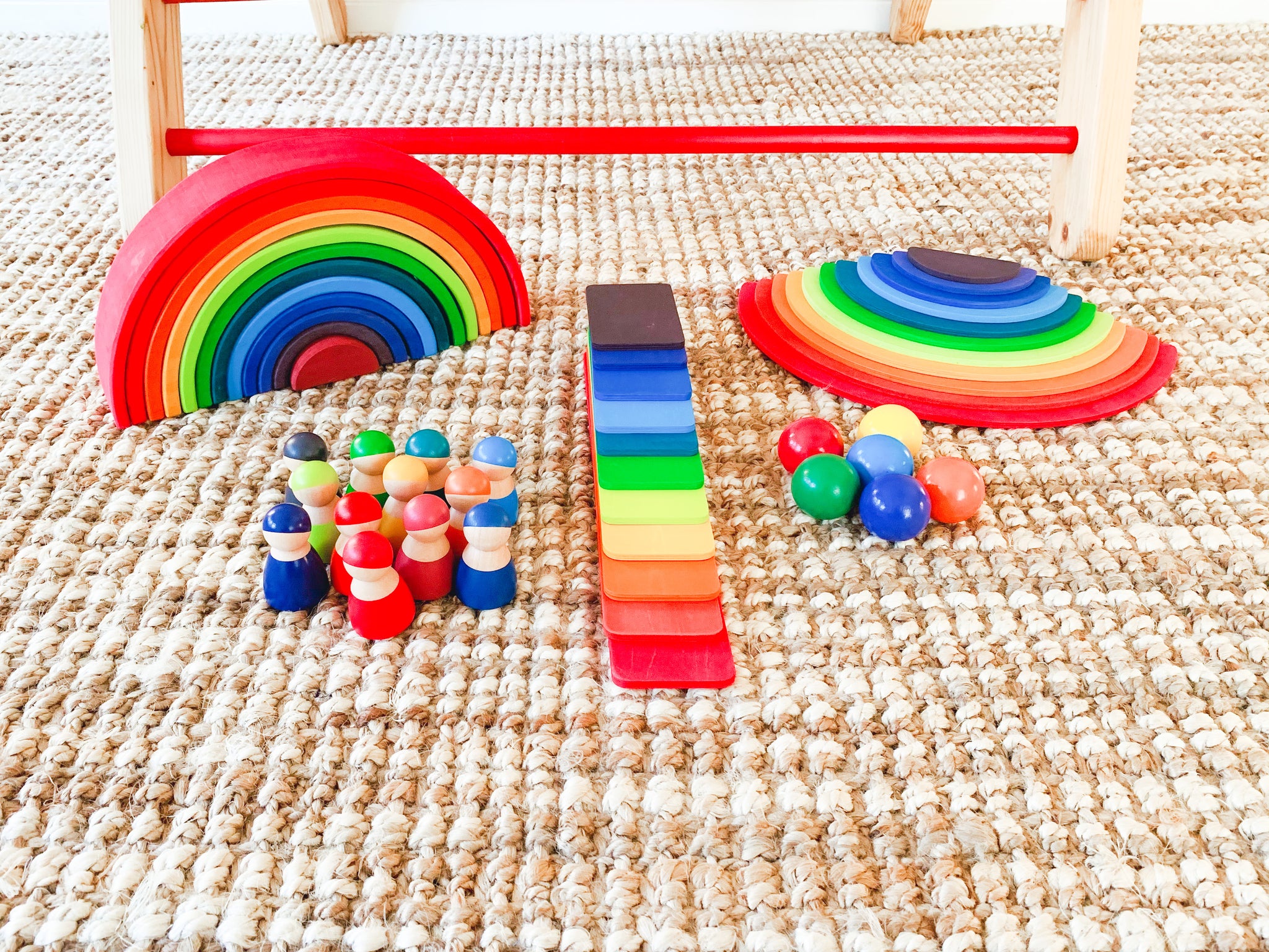 Baby Wooden/Crochet Rattle set – Peak and Rainbow